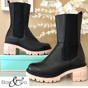 Bos&Co Brunas Black Mid-Calf Waterproof Leather Lug Sole Boot Size37/US6-6.5